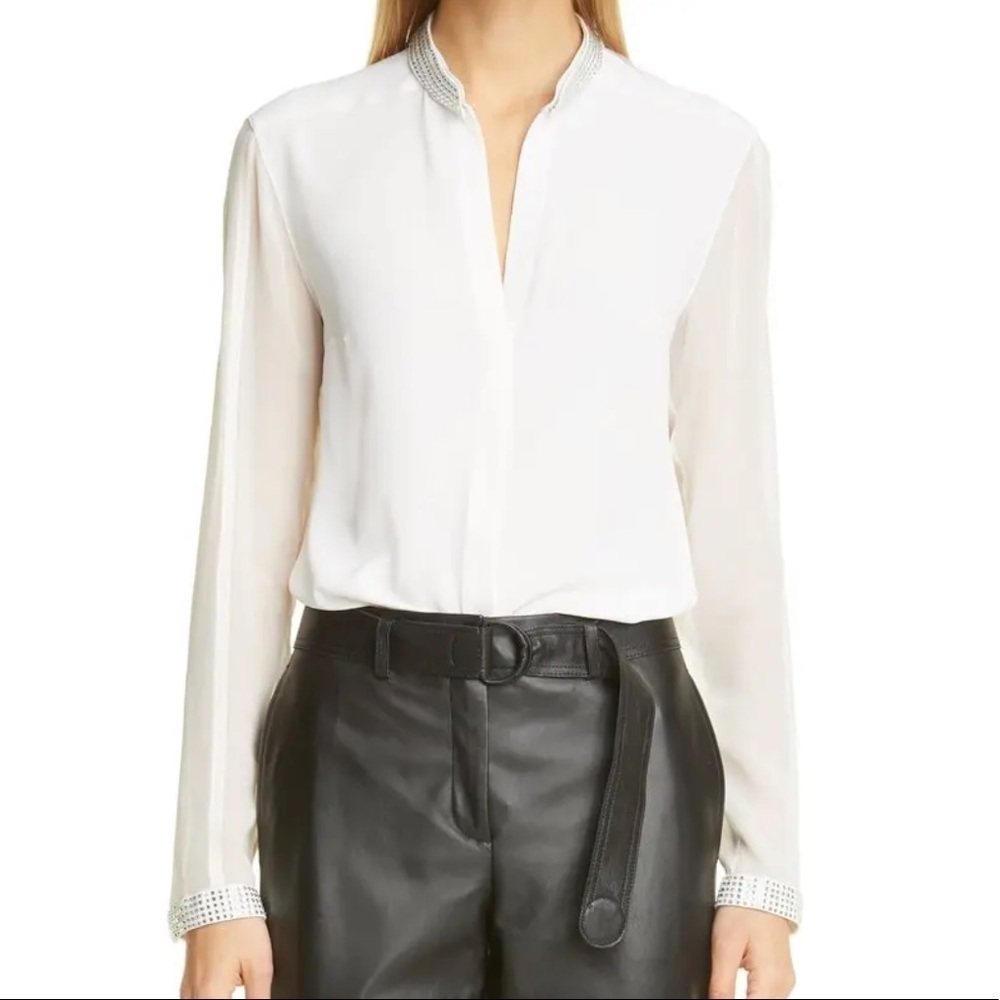 AKRIS PUNTO
Women's Crystal Embellished High/Low Blouse